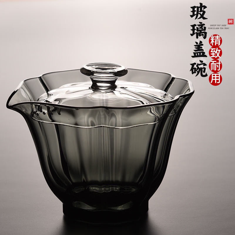 High End Baicai Glass Gaiwan Tea Cup with Filter Scald Proof Tea Cup Hand Holding Teapot High Quality Chinese Kung Fu Tea Set acacuss