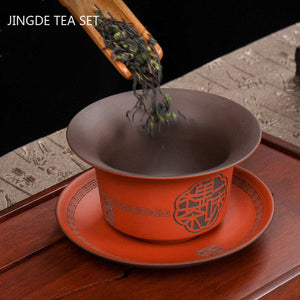 High Quality Purple Clay Gaiwan Teaset Handmade Portable Tea Maker Chinese Tradition Tea Bowl Teaware Teacup and Saucer Set acacuss