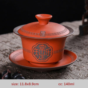 High Quality Purple Clay Gaiwan Teaset Handmade Portable Tea Maker Chinese Tradition Tea Bowl Teaware Teacup and Saucer Set acacuss