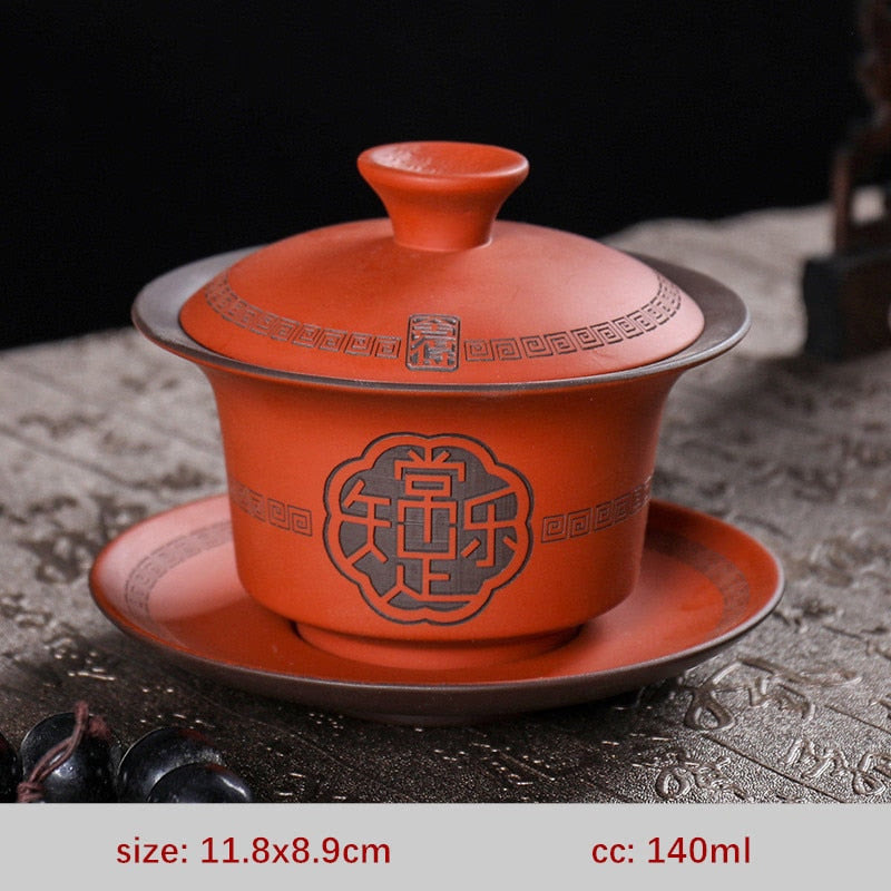 High Quality Purple Clay Gaiwan Teaset Handmade Portable Tea Maker Chinese Tradition Tea Bowl Teaware Teacup and Saucer Set acacuss