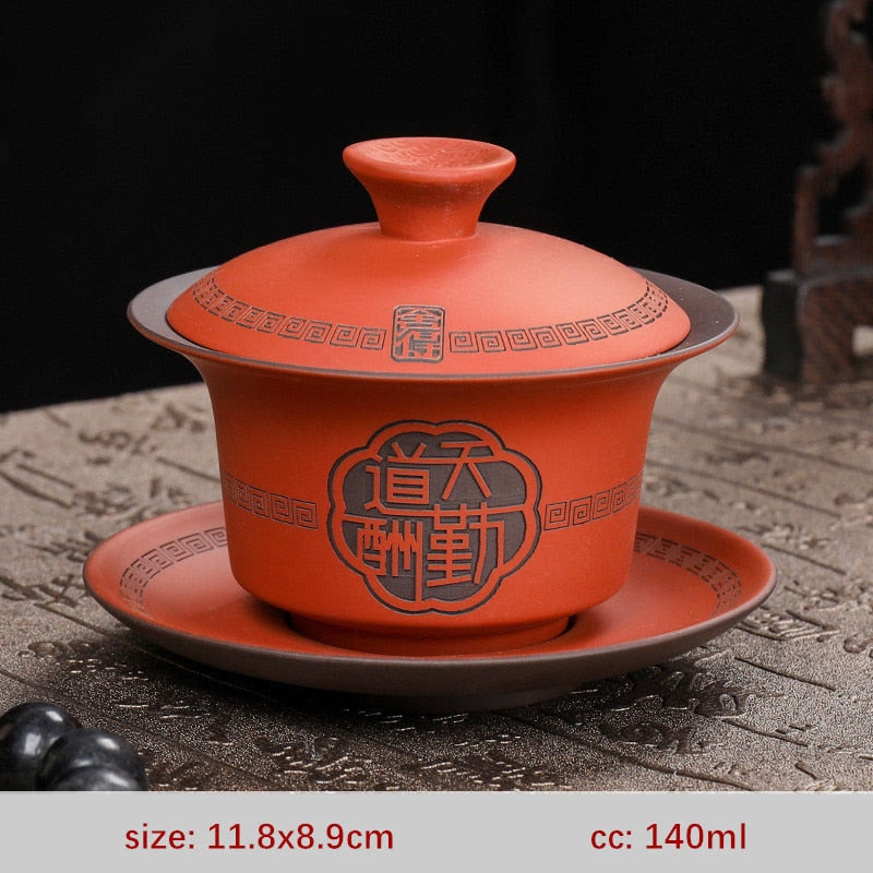 High Quality Purple Clay Gaiwan Teaset Handmade Portable Tea Maker Chinese Tradition Tea Bowl Teaware Teacup and Saucer Set acacuss