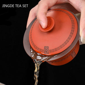 High Quality Purple Clay Gaiwan Teaset Handmade Portable Tea Maker Chinese Tradition Tea Bowl Teaware Teacup and Saucer Set acacuss