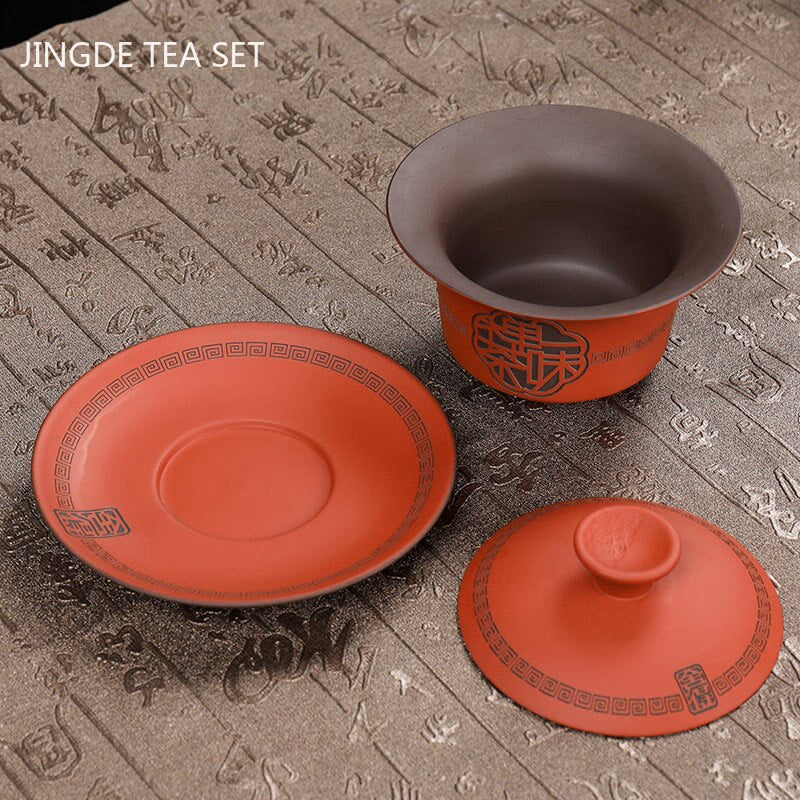 High Quality Purple Clay Gaiwan Teaset Handmade Portable Tea Maker Chinese Tradition Tea Bowl Teaware Teacup and Saucer Set acacuss