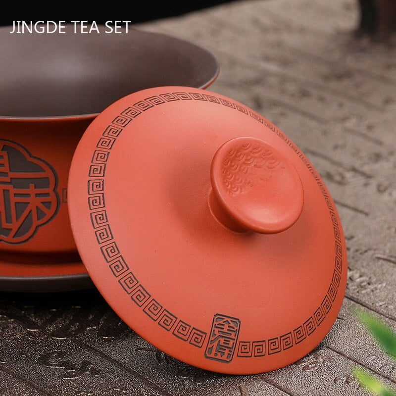 High Quality Purple Clay Gaiwan Teaset Handmade Portable Tea Maker Chinese Tradition Tea Bowl Teaware Teacup and Saucer Set acacuss