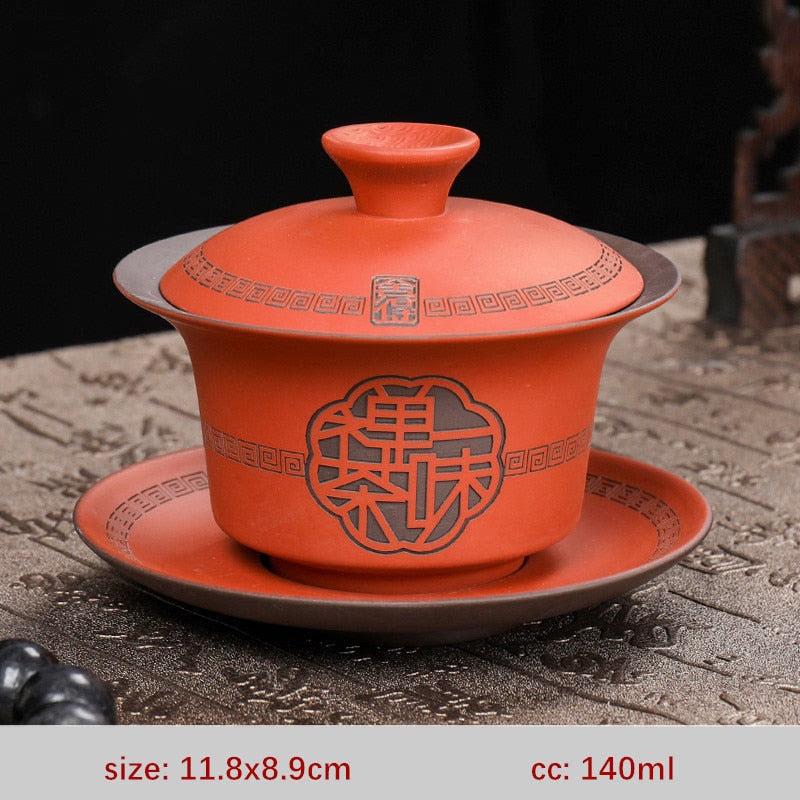 High Quality Purple Clay Gaiwan Teaset Handmade Portable Tea Maker Chinese Tradition Tea Bowl Teaware Teacup and Saucer Set acacuss