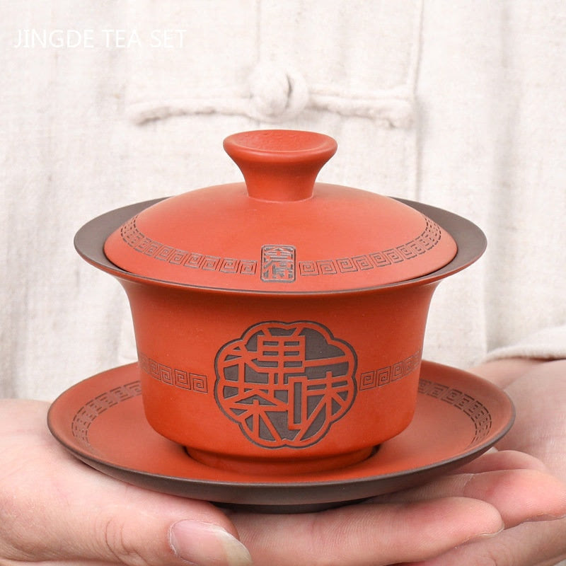 High Quality Purple Clay Gaiwan Teaset Handmade Portable Tea Maker Chinese Tradition Tea Bowl Teaware Teacup and Saucer Set acacuss
