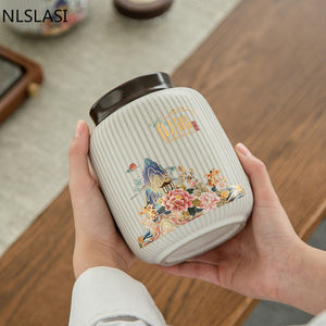 High-end Ceramics Tea Caddy Large Capacity Household Storage Tank Travel Sealed Tea Jar Coffee Powder Candy Spice Canister acacuss