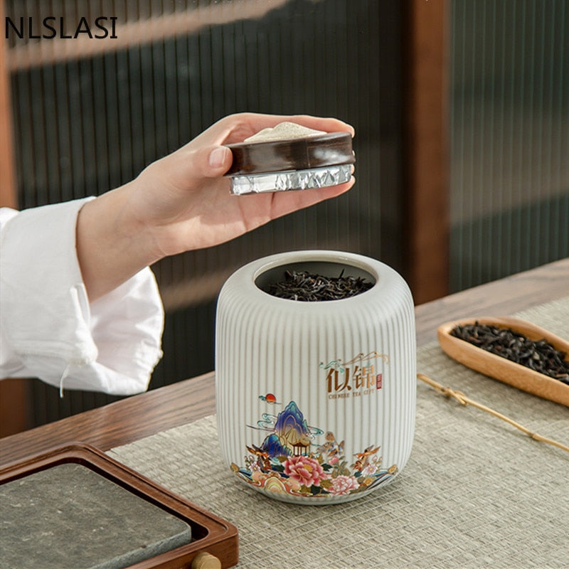 High-end Ceramics Tea Caddy Large Capacity Household Storage Tank Travel Sealed Tea Jar Coffee Powder Candy Spice Canister acacuss