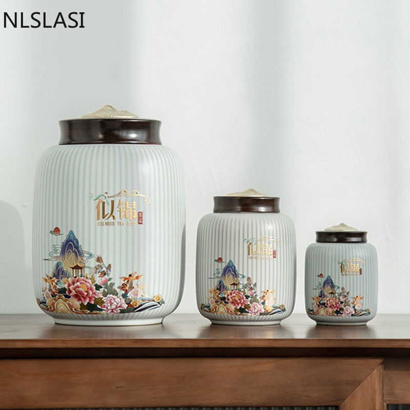 High-end Ceramics Tea Caddy Large Capacity Household Storage Tank Travel Sealed Tea Jar Coffee Powder Candy Spice Canister acacuss