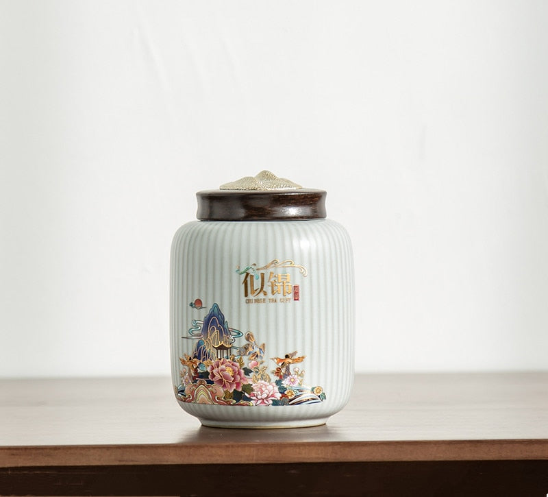 High-end Ceramics Tea Caddy Large Capacity Household Storage Tank Travel Sealed Tea Jar Coffee Powder Candy Spice Canister acacuss