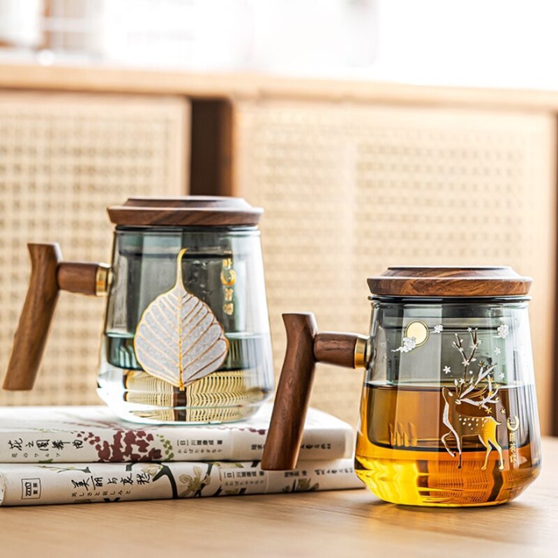 High-grade Heat-resistant Glass MugTea Water Separation Tea Cup Kung Fu Tea Set Filter Water Cup with Lid Filter Office Tea Cup acacuss