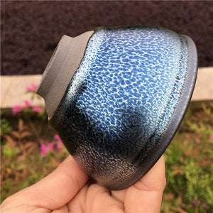 Historical Style Tenmoku Tea Cup w/good Blue Glaze Porcelain Japanese Style Teacup Water Cup Kungfu Teacup Drink/JIANZHAN acacuss