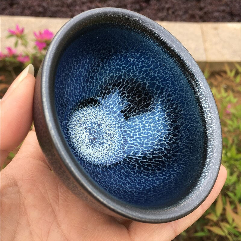 Historical Style Tenmoku Tea Cup w/good Blue Glaze Porcelain Japanese Style Teacup Water Cup Kungfu Teacup Drink/JIANZHAN acacuss
