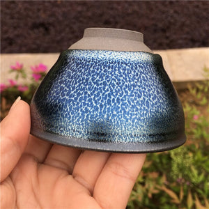 Historical Style Tenmoku Tea Cup w/good Blue Glaze Porcelain Japanese Style Teacup Water Cup Kungfu Teacup Drink/JIANZHAN acacuss