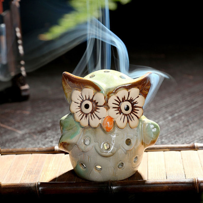 Hollow Owl Atmosphere Burner Ceramic Backflow Incense Burner Incense Holder Home Decoration Coil Censer Bronze Air Vaporizer acacuss