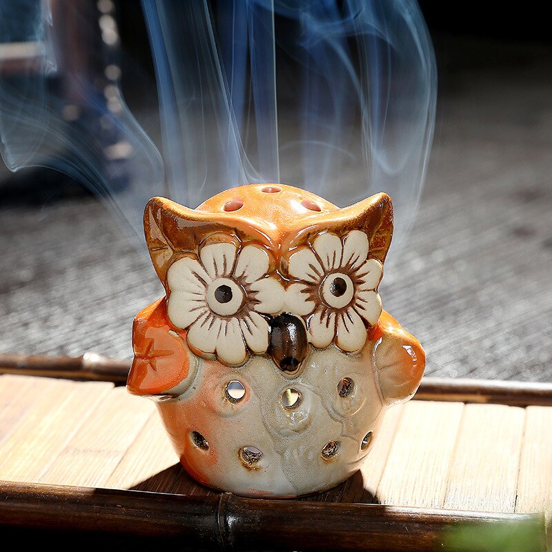 Hollow Owl Atmosphere Burner Ceramic Backflow Incense Burner Incense Holder Home Decoration Coil Censer Bronze Air Vaporizer acacuss