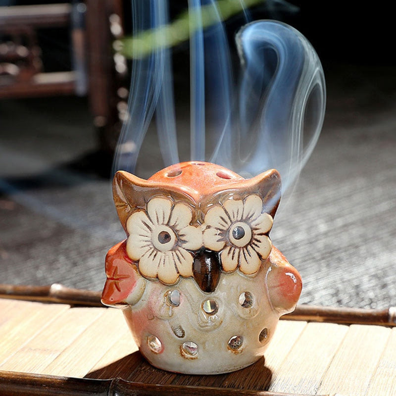 Hollow Owl Atmosphere Burner Ceramic Backflow Incense Burner Incense Holder Home Decoration Coil Censer Bronze Air Vaporizer acacuss