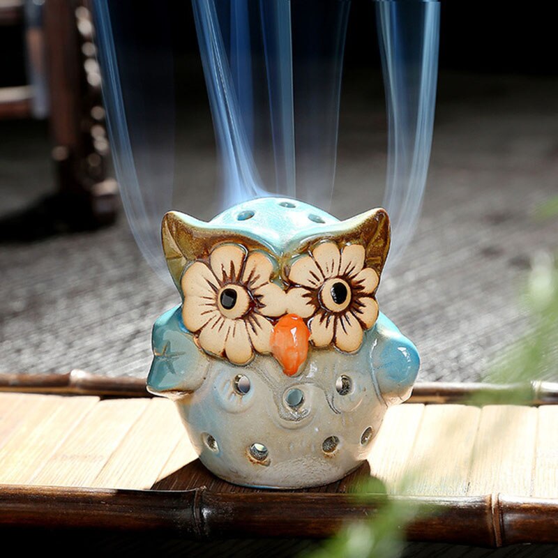 Hollow Owl Atmosphere Burner Ceramic Backflow Incense Burner Incense Holder Home Decoration Coil Censer Bronze Air Vaporizer acacuss
