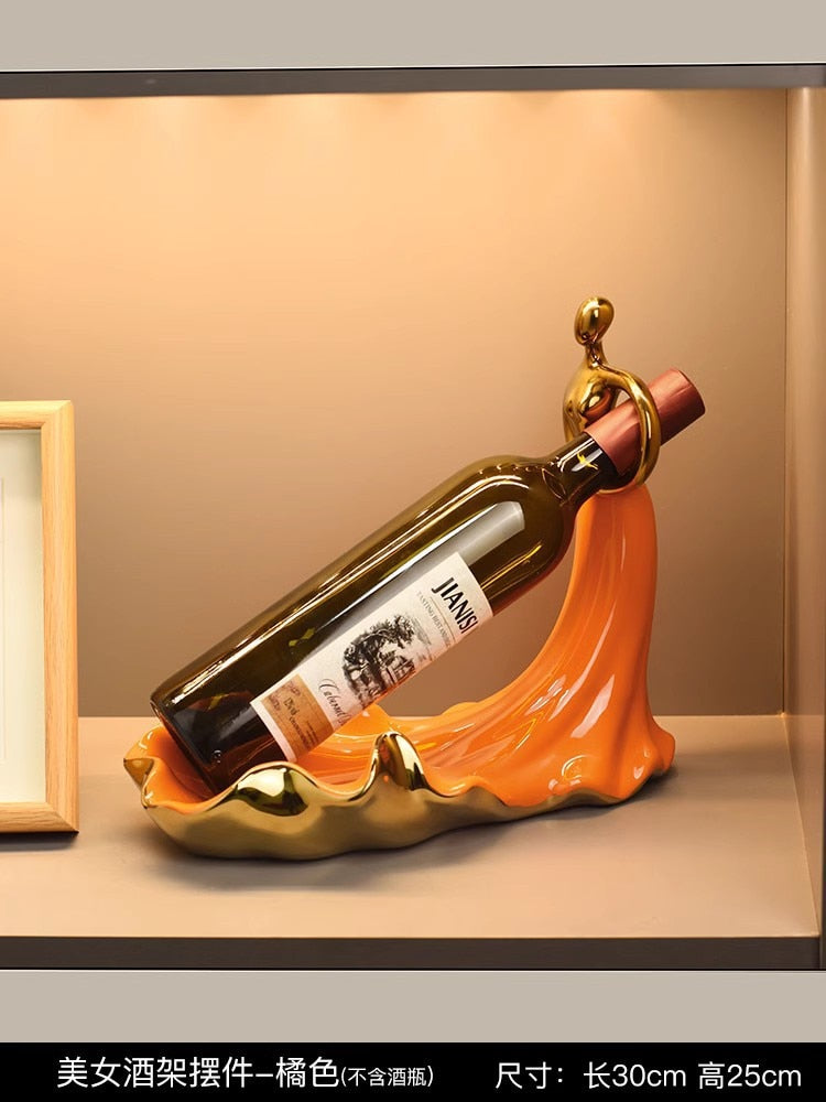 Home Decor Abstract Woman Wine Bottle Rack Holder Porcelain Crafts Luxury Bar Counter Table Ornaments TV Cabinet Decoration Gift acacuss
