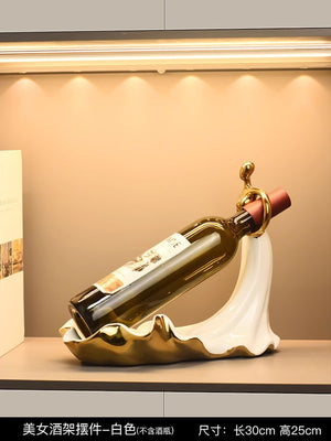 Home Decor Abstract Woman Wine Bottle Rack Holder Porcelain Crafts Luxury Bar Counter Table Ornaments TV Cabinet Decoration Gift acacuss