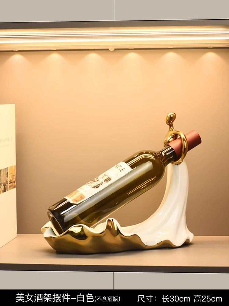 Home Decor Abstract Woman Wine Bottle Rack Holder Porcelain Crafts Luxury Bar Counter Table Ornaments TV Cabinet Decoration Gift acacuss