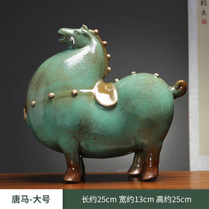 Home Decor Chinese Style Green Horse Ornament Lucky Tang Horse Office Living Room Decoration Desktop Decoration Ceramic Crafts acacuss