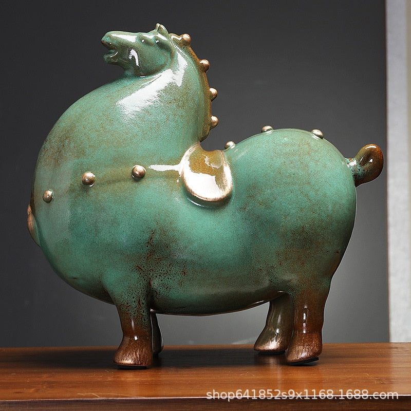 Home Decor Chinese Style Green Horse Ornament Lucky Tang Horse Office Living Room Decoration Desktop Decoration Ceramic Crafts acacuss