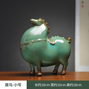 Home Decor Chinese Style Green Horse Ornament Lucky Tang Horse Office Living Room Decoration Desktop Decoration Ceramic Crafts acacuss