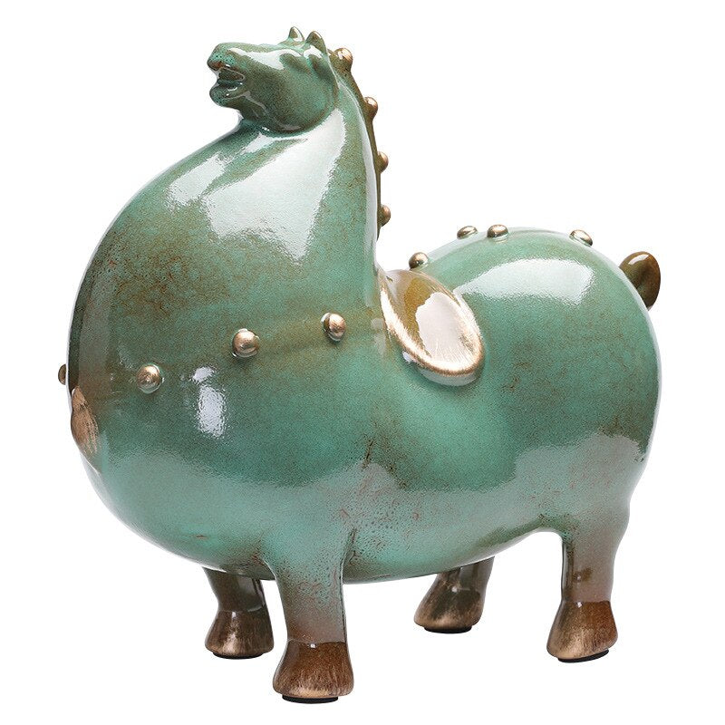 Home Decor Chinese Style Green Horse Ornament Lucky Tang Horse Office Living Room Decoration Desktop Decoration Ceramic Crafts acacuss