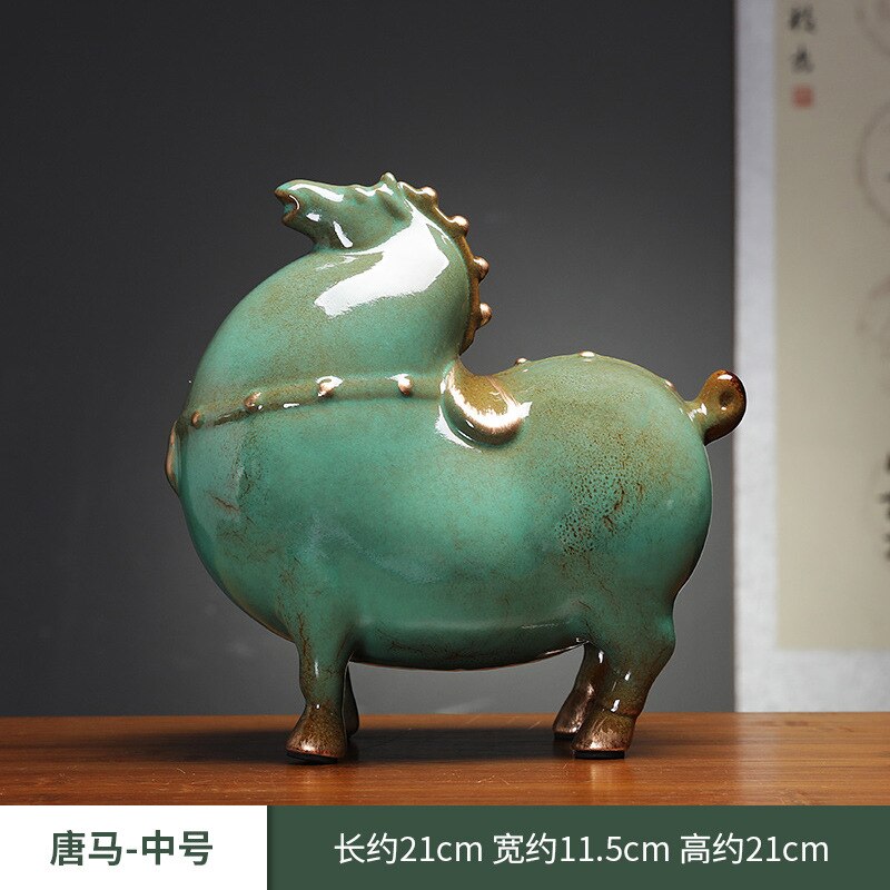 Home Decor Chinese Style Green Horse Ornament Lucky Tang Horse Office Living Room Decoration Desktop Decoration Ceramic Crafts acacuss