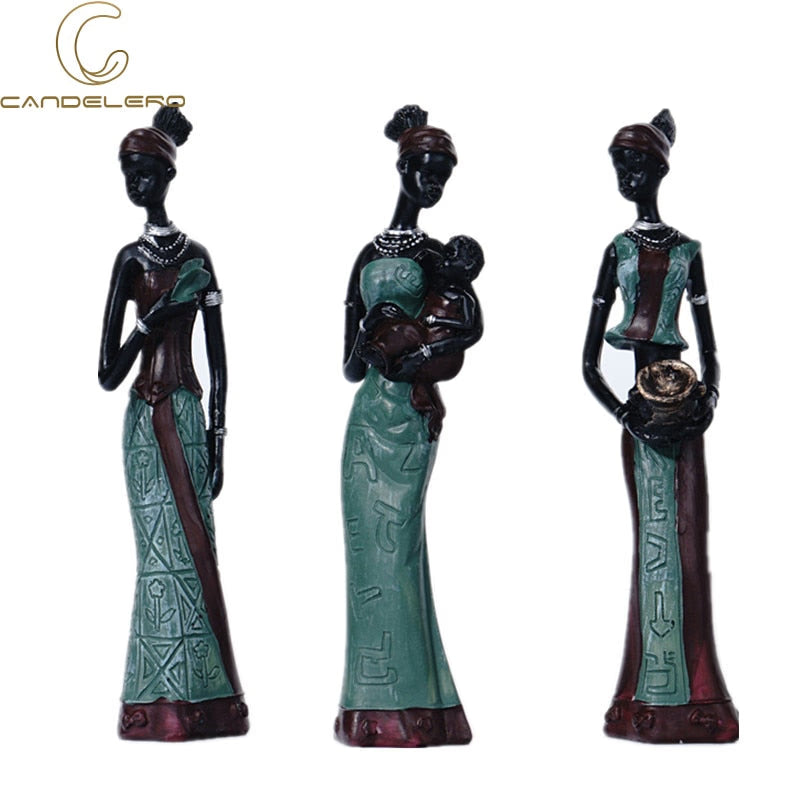 Home Decor Decorative Statues Sculpture House Home Decoration Living Room Black Folk Custom Doll Three-Piece Resin Crafts acacuss