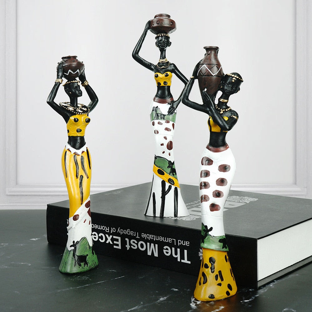 Home Decor Decorative Statues Sculpture House Home Decoration Living Room Black Folk Custom Doll Three-Piece Resin Crafts acacuss