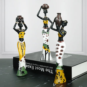 Home Decor Decorative Statues Sculpture House Home Decoration Living Room Black Folk Custom Doll Three-Piece Resin Crafts acacuss