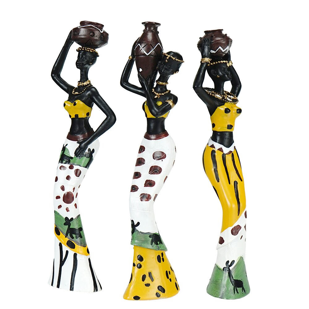 Home Decor Decorative Statues Sculpture House Home Decoration Living Room Black Folk Custom Doll Three-Piece Resin Crafts acacuss