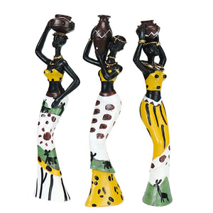Home Decor Decorative Statues Sculpture House Home Decoration Living Room Black Folk Custom Doll Three-Piece Resin Crafts acacuss