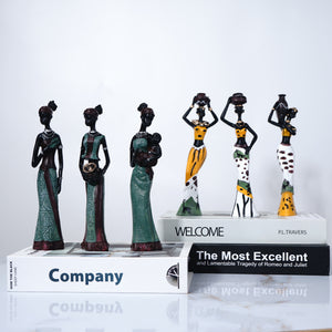 Home Decor Decorative Statues Sculpture House Home Decoration Living Room Black Folk Custom Doll Three-Piece Resin Crafts acacuss