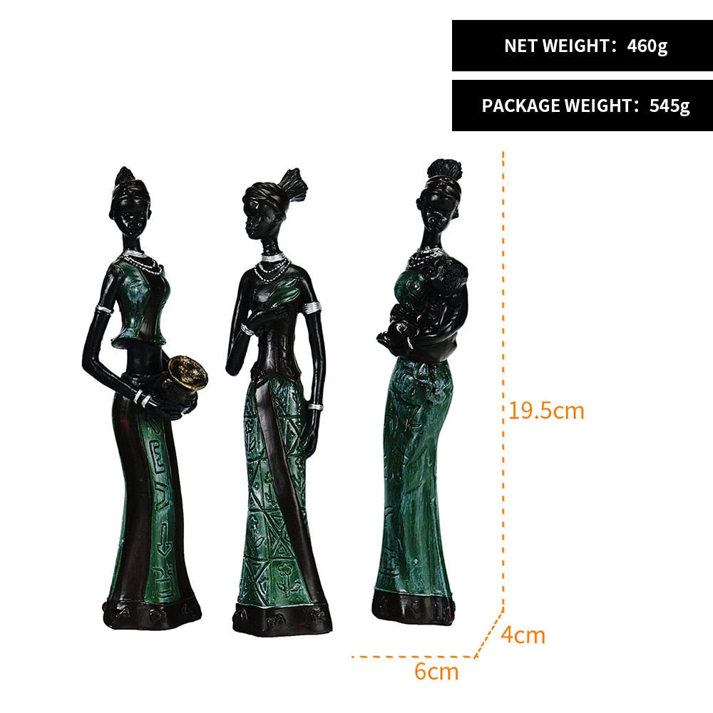 Home Decor Decorative Statues Sculpture House Home Decoration Living Room Black Folk Custom Doll Three-Piece Resin Crafts acacuss