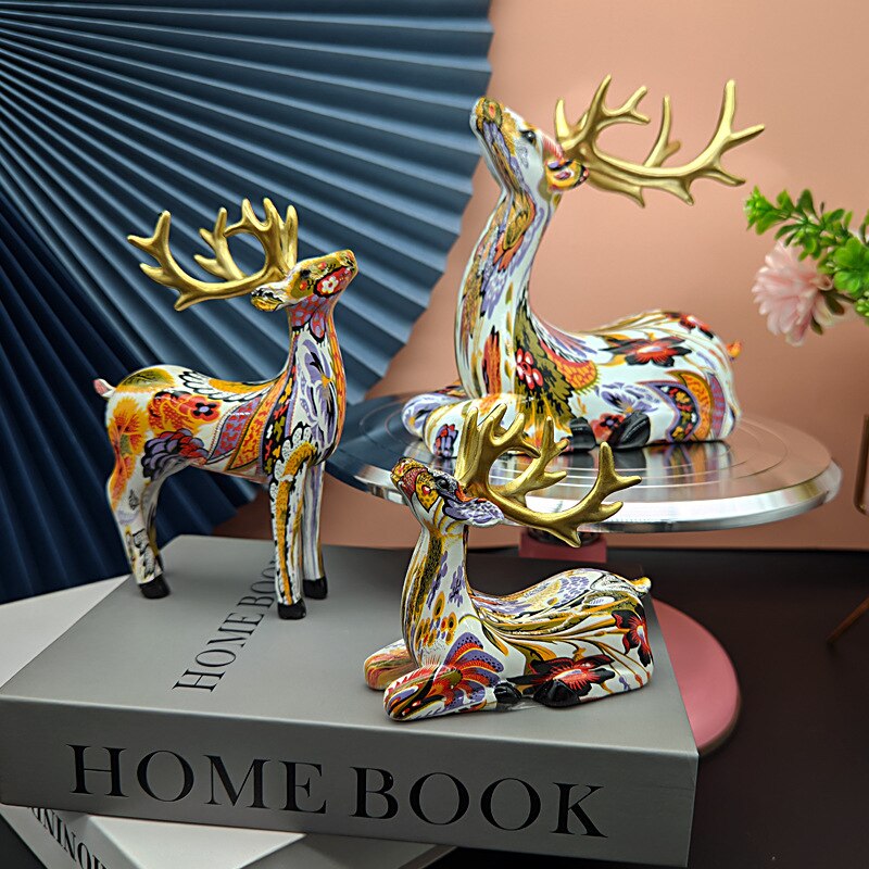 Home Decor Decorative Statues Sculpture House Home Decoration Living Room Nordic modern graffiti painted water transfer deer acacuss