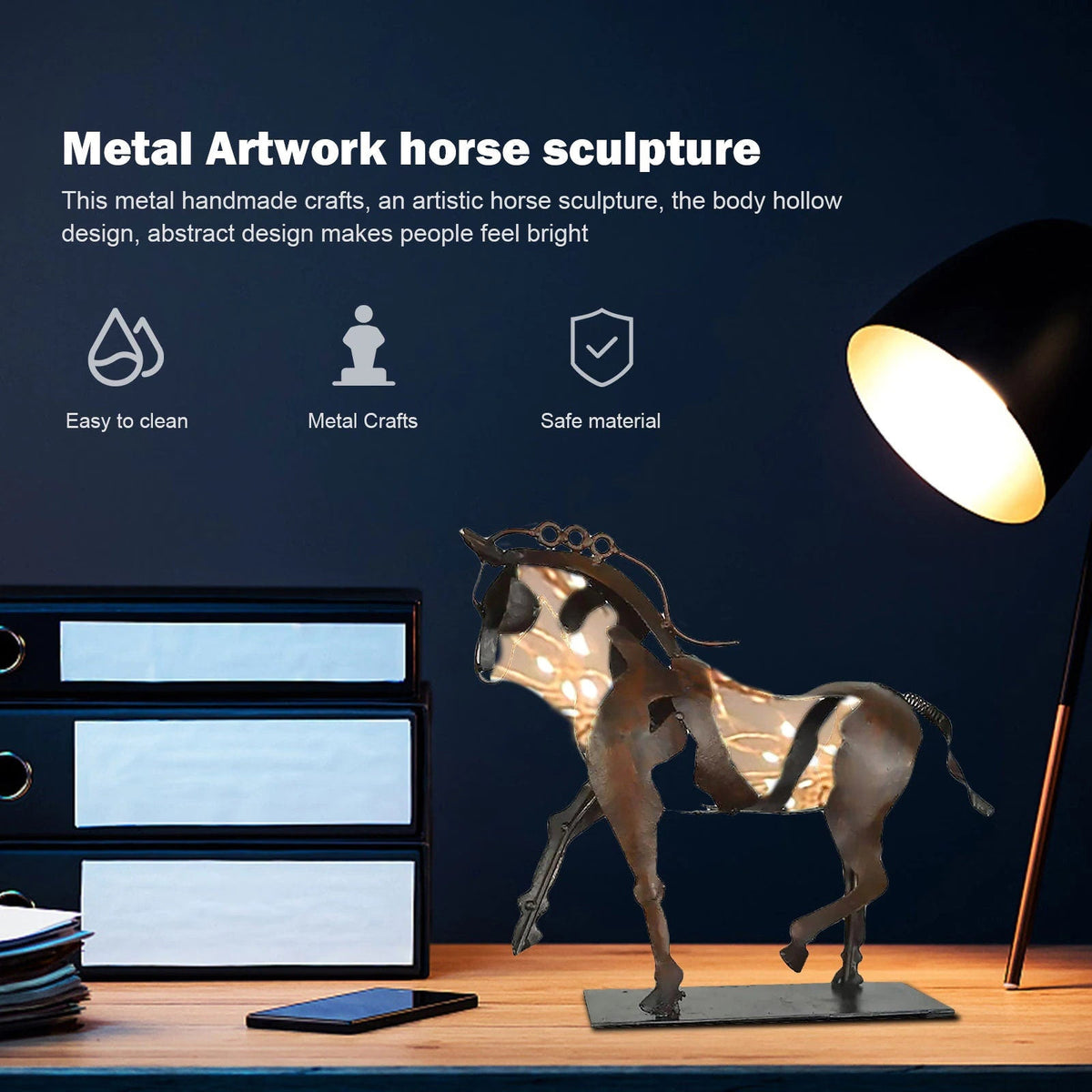 Home Decor Metal Horse Sculpture Adonis Three-dimensional Openwork Abstract Vintage Desktop Office Decor Christmas Ornaments - ACACUSS
