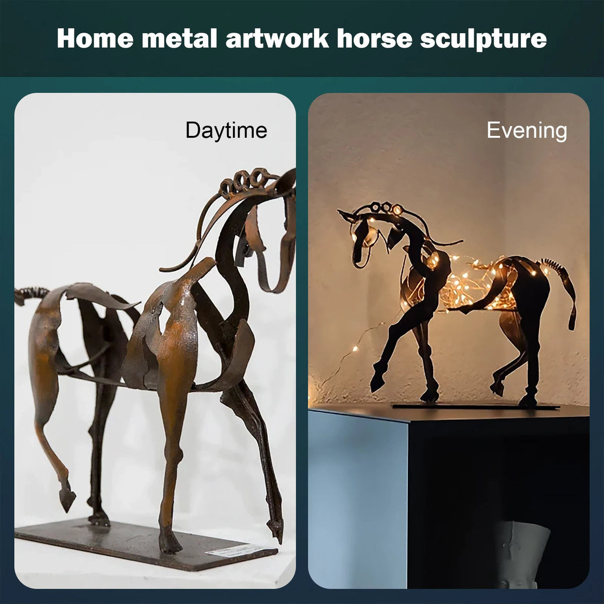Home Decor Metal Horse Sculpture Adonis Three-dimensional Openwork Abstract Vintage Desktop Office Decor Christmas Ornaments - ACACUSS