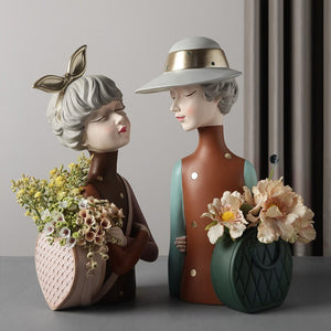 Home Decoration,Girl Figurine Miniature,Figure Statue,Flower Vase,Sculpture,Modern Table Decor,Living Room,Decorative,Desk Art acacuss