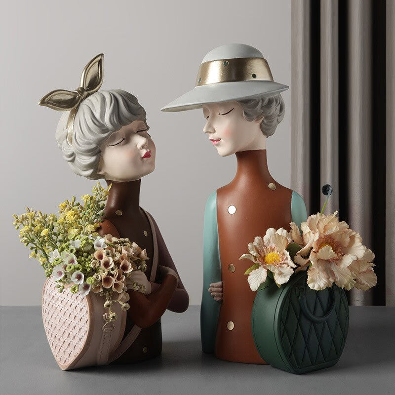 Home Decoration,Girl Figurine Miniature,Figure Statue,Flower Vase,Sculpture,Modern Table Decor,Living Room,Decorative,Desk Art acacuss