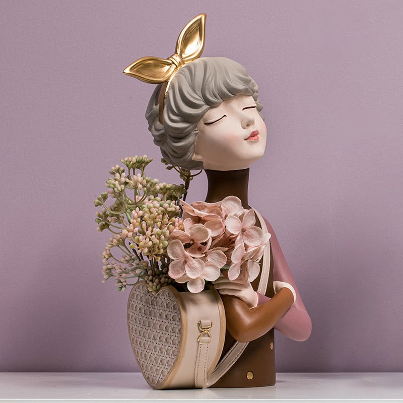 Home Decoration,Girl Figurine Miniature,Figure Statue,Flower Vase,Sculpture,Modern Table Decor,Living Room,Decorative,Desk Art acacuss