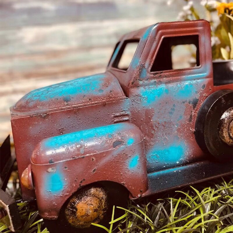 Home Decoration Retro Truck Mini Flower Pots Succulent Artificial Plant Resin Flower Pot Office Desk Craft Ornament Room Decor acacuss