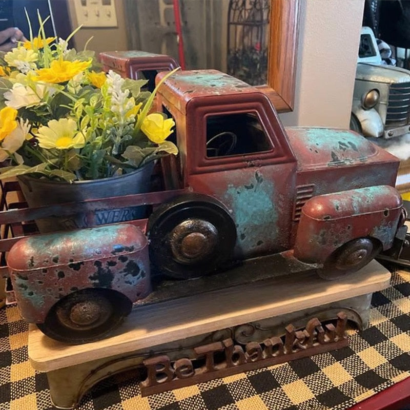Home Decoration Retro Truck Mini Flower Pots Succulent Artificial Plant Resin Flower Pot Office Desk Craft Ornament Room Decor acacuss