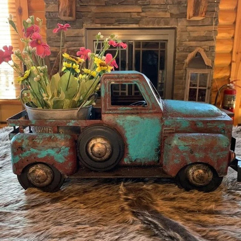 Home Decoration Retro Truck Mini Flower Pots Succulent Artificial Plant Resin Flower Pot Office Desk Craft Ornament Room Decor acacuss