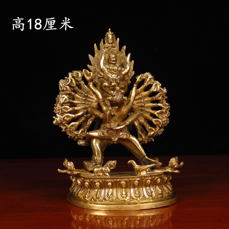 Home Gift Chinese Style Crafts Decoration Pure Copper Yamantaka Buddha Statue Home Serving acacuss