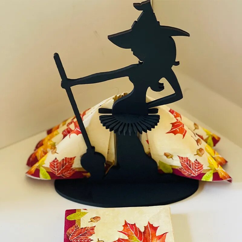 2023 Home Wooden Halloween Black Witch Napkin Holder New Creativity Kitchen Dining Room Decorative Ornament acacuss