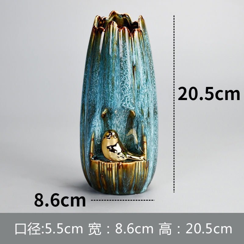 Home decor ceramic vase hydroponic dried flower bouquet large diameter vase flower arrangement living room decoration vase acacuss