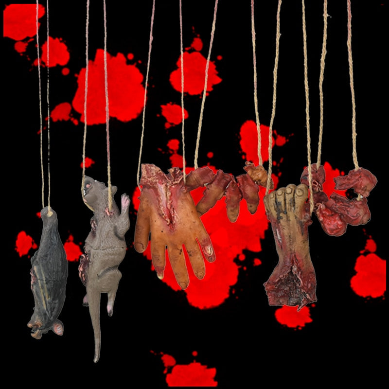 Horror Halloween Ornament Hanging Pendant Scary Bloody Mouse Bat Finger Hanging Props Haunted House Halloween Decorations acacuss